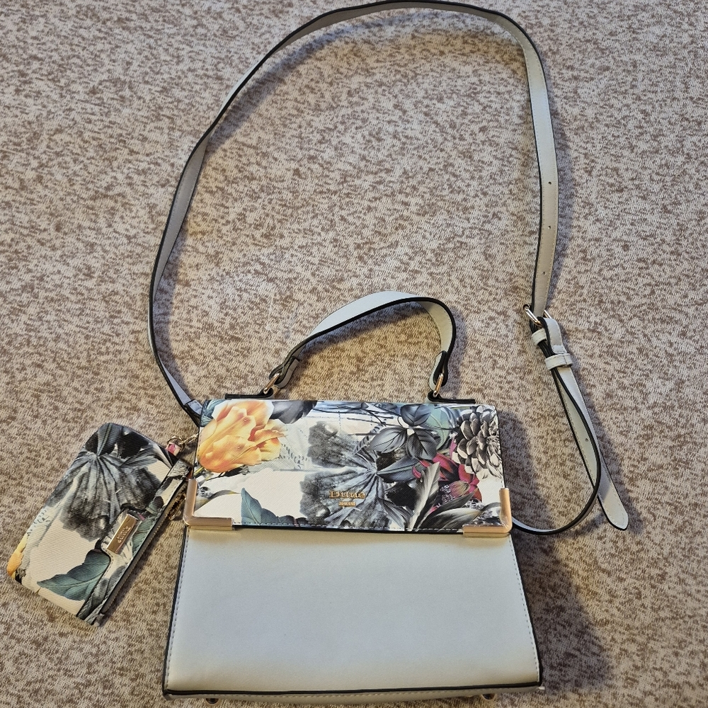 ❤️‍🔥 NEW 2pc. Dune London Floral Crossbody Silver/Gray Bag & Coin Purse